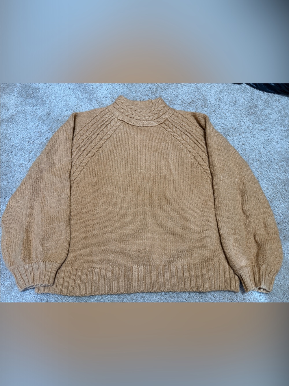 Love Riche Rust/Burnt Orange Cable Yoke Turtleneck Sweater